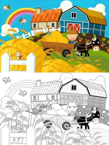 Фермерская Сцена Рисунком Иллюстрация Детей — стоковое фото