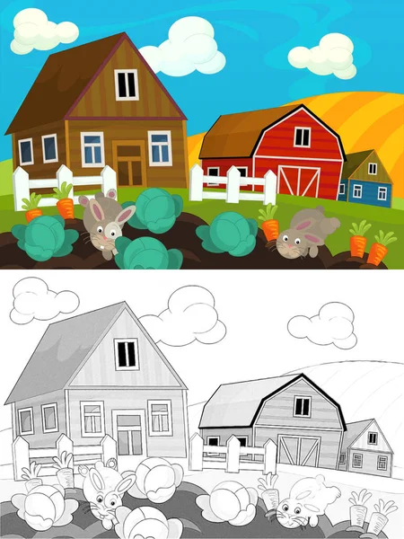 Cartoon Ranch Farm Scene Sketch Illustration Children — Stock Photo, Image