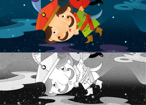 Cartoon Scene Prince Knight Night Illustration Children — Stock Photo, Image