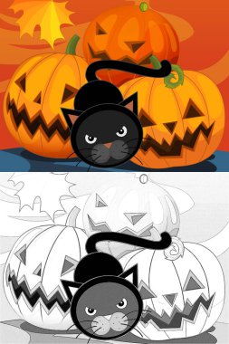 Karikatür cadılar bayramı sahnesinde çocukların robot resimlerini çizdim.