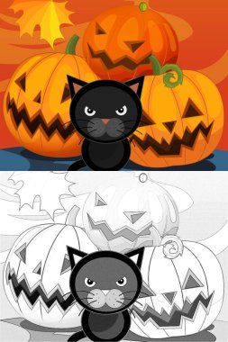 Karikatür cadılar bayramı sahnesinde çocukların robot resimlerini çizdim.