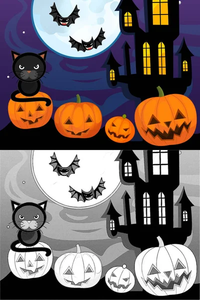 Dibujos Animados Escena Halloween Con Ilustración Bosquejo Los Niños —  Fotos de Stock