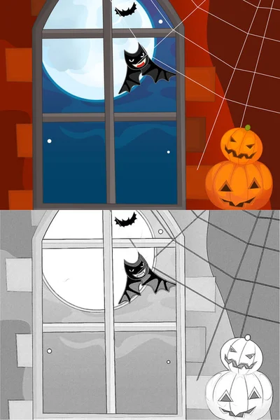 Tecknad Halloween Scen Med Skiss Illustration Barnen — Stockfoto