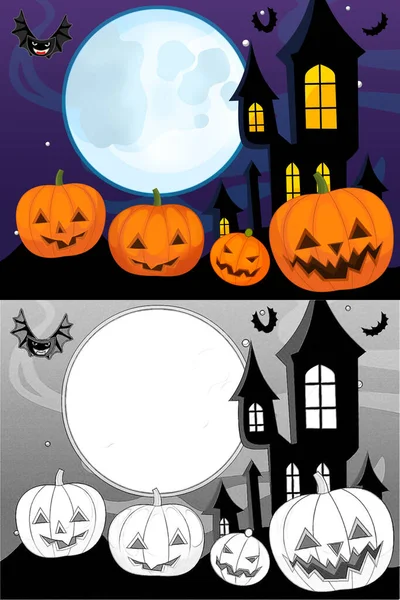 Tecknad Halloween Scen Med Skiss Illustration Barnen — Stockfoto