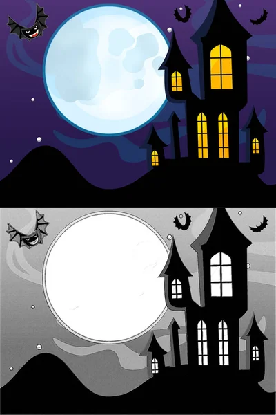 Tecknad Halloween Scen Med Skiss Illustration Barnen — Stockfoto