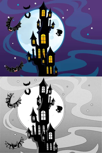 Cartoon Halloween Scene Met Schets Illustratie Kinderen — Stockfoto