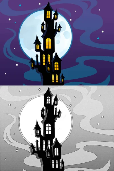 Cartoon Halloween Scene Met Schets Illustratie Kinderen — Stockfoto