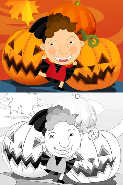 Cartoon Halloween Scene Sketch Illustration Children — Stock Photo, Image