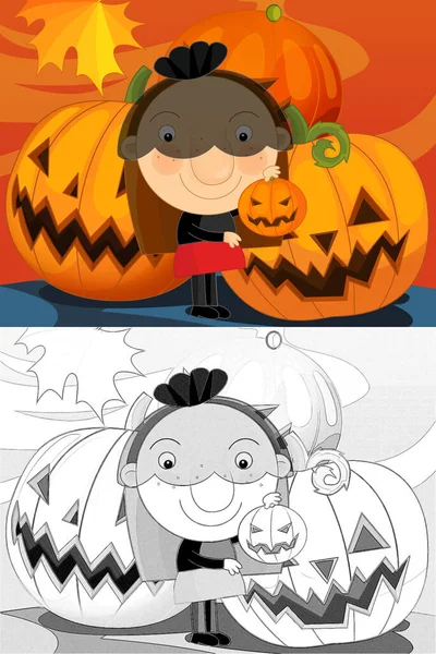 Cartoon Halloween Scene Sketch Illustration Children — Stock Photo, Image