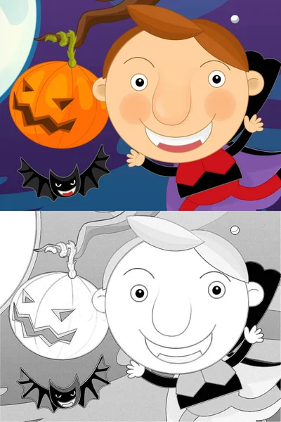 Kreskówka Halloween Scena Szkicem Ilustracja Dzieci — Zdjęcie stockowe