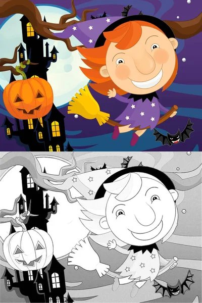 Dessin Animé Scène Halloween Avec Croquis Illustration Les Enfants — Photo
