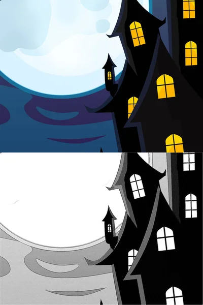 Cartoon Halloween Scene Met Schets Illustratie Kinderen — Stockfoto