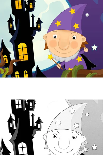Kreskówka Halloween Scena Szkicem Ilustracja Dzieci — Zdjęcie stockowe