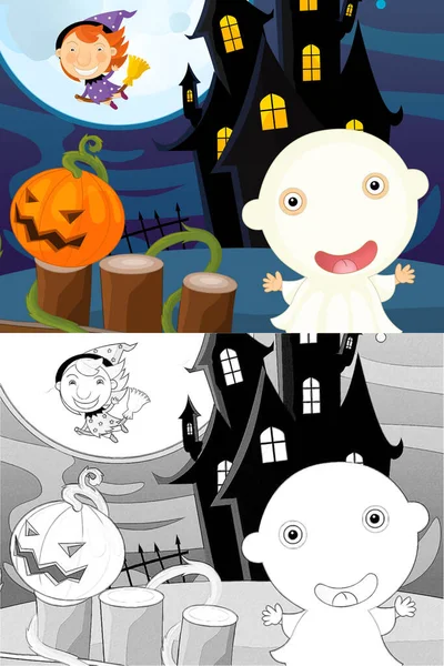 Cartoon Halloween Scene Sketch Illustration Children — Stock Photo, Image