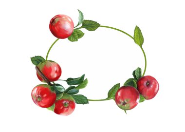 Beyaz arkaplanlı güzel elmalı karikatür sahnesi - çocuklar için resimleme