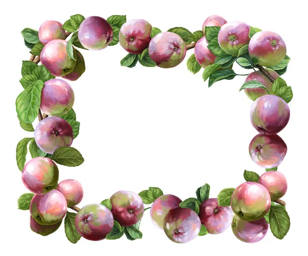 Scena Kreskówek Pięknym Jabłkiem Białym Tle Ilustracja Dla Dzieci — Zdjęcie stockowe
