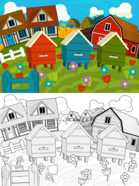 Çizimli çizgi film çiftlik sahnesi - çocuklar için çizim