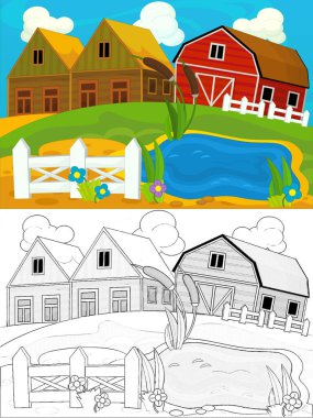 Çizimli çizgi film çiftlik sahnesi - çocuklar için çizim