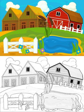 Çizimli çizgi film çiftlik sahnesi - çocuklar için çizim