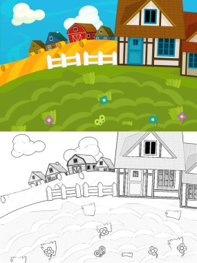 Çizimli çizgi film çiftlik sahnesi - çocuklar için çizim