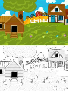 Çizimli çizgi film çiftlik sahnesi - çocuklar için çizim