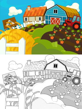 Çizimli çizgi film çiftlik sahnesi - çocuklar için çizim