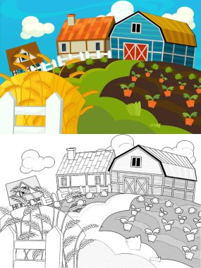 Çizimli çizgi film çiftlik sahnesi - çocuklar için çizim