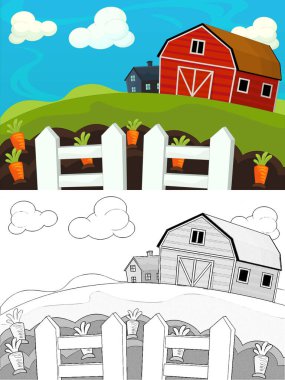 Çizimli çizgi film çiftlik sahnesi - çocuklar için çizim