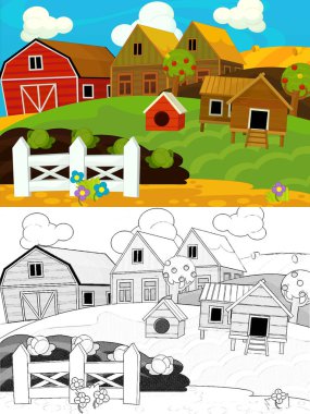 Çizimli çizgi film çiftlik sahnesi - çocuklar için çizim