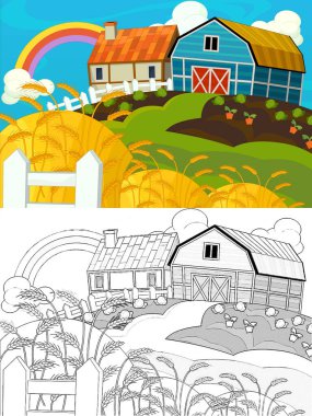 Çizimli çizgi film çiftlik sahnesi - çocuklar için çizim