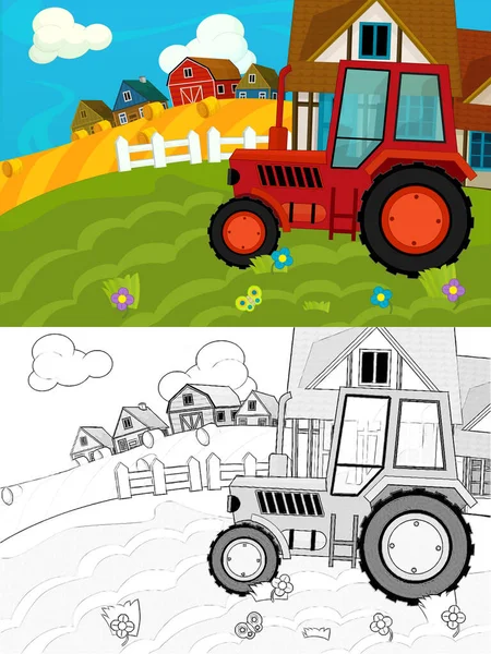 Cartoon Ranch Farm Scene Sketch Illustration Children — Stock Photo, Image