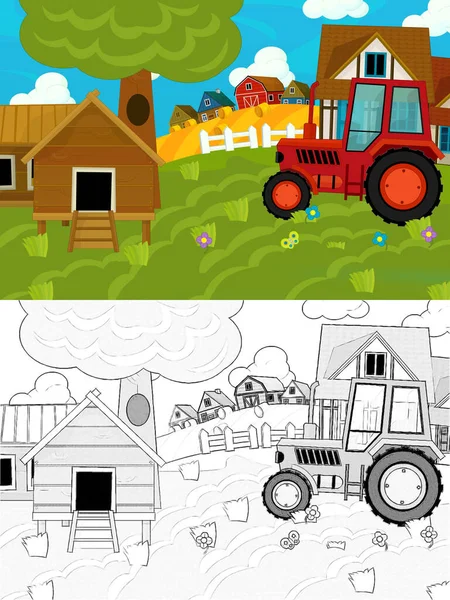 Çizimli çizgi film çiftlik sahnesi - çocuklar için çizim