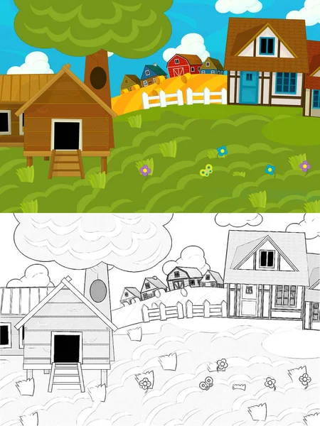 Çizimli çizgi film çiftlik sahnesi - çocuklar için çizim