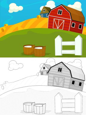 Çizimli çizgi film çiftlik sahnesi - çocuklar için çizim