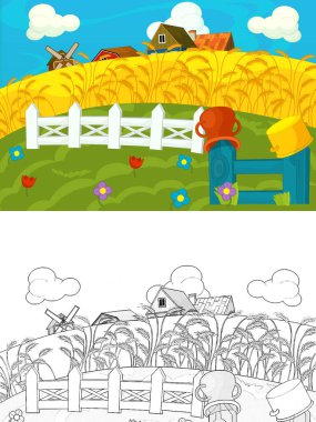 Çizimli çizgi film çiftlik sahnesi - çocuklar için çizim