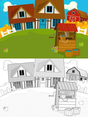 Çizimli çizgi film çiftlik sahnesi - çocuklar için çizim