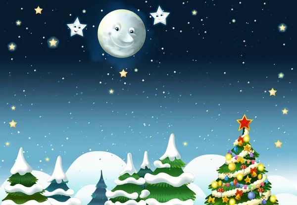 Rajzfilm Jelenet Boldog Mosolygós Hold Csillagok Illusztráció Gyerekeknek — Stock Fotó