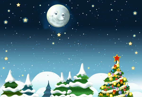 Σκηνή Κινουμένων Σχεδίων Χαρούμενο Χαμογελαστό Φεγγάρι Και Αστέρια Εικονογράφηση Για — Φωτογραφία Αρχείου