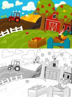 Çizgi film çiftliği eskiz sahnesi - geleneksel köy - farklı kullanım için - çocuklar için illüstrasyon