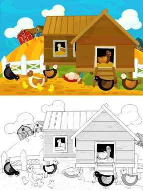 Çizgi film çiftliği eskiz sahnesi - geleneksel köy - farklı kullanım için - çocuklar için illüstrasyon