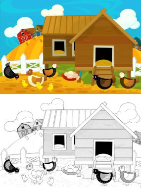 Çizgi film çiftliği eskiz sahnesi - geleneksel köy - farklı kullanım için - çocuklar için illüstrasyon
