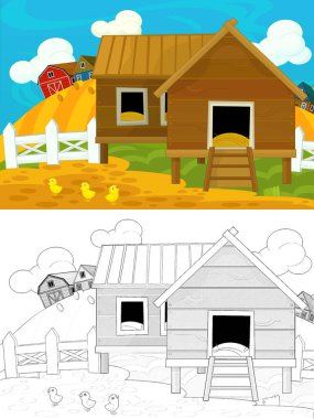 Çizgi film çiftliği eskiz sahnesi - geleneksel köy - farklı kullanım için - çocuklar için illüstrasyon