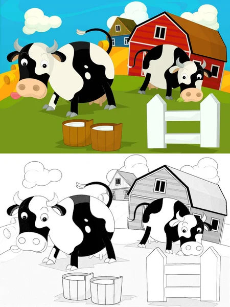 Cartoon farm sketch scene - traditional village - for different usage - illustration for children