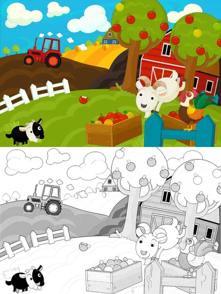 Cartoon Farm Sketch Scene Traditional Village Different Usage Illustration Children — Stock Photo, Image