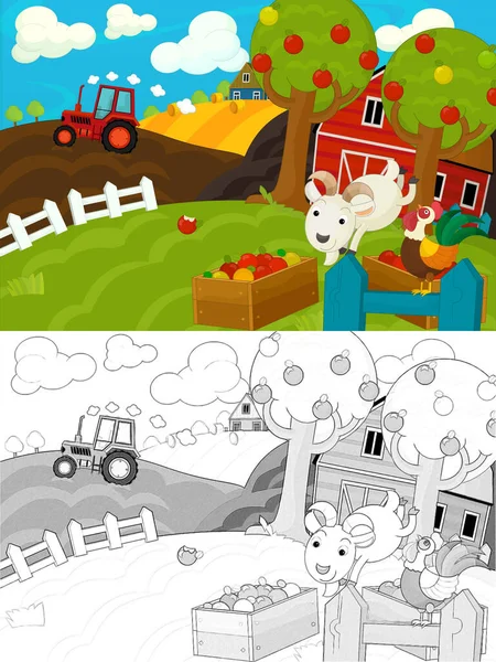 Cartoon Farm Sketch Scene Traditional Village Different Usage Illustration Children — Stock Photo, Image