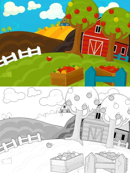 Cartoon Farm Sketch Scene Different Usage Illustration Children — Stock Photo, Image