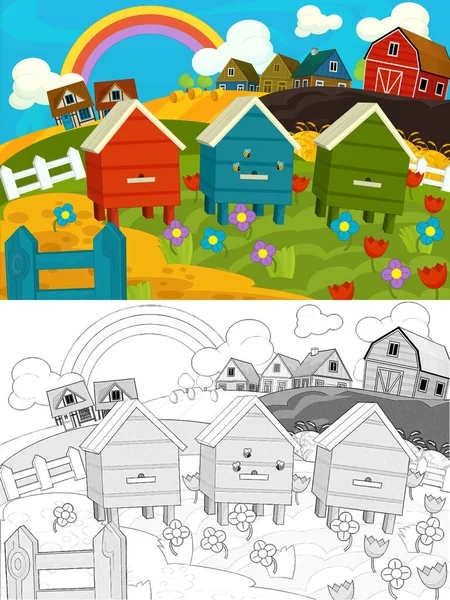 Çocuklar için çizgi film çizim sahnesi - farklı kullanım için - illüstrasyon