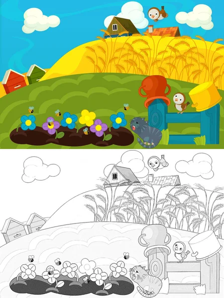 Escena Dibujos Animados Granja Para Diferentes Usos Ilustración Para Niños —  Fotos de Stock