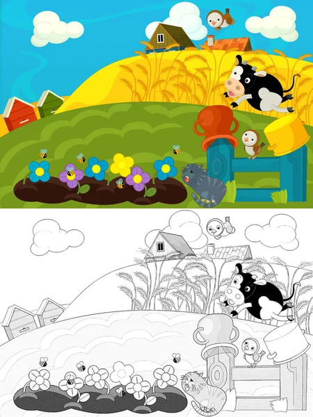 Cartoon Farm Sketch Scene Uso Diverso Illustrazione Bambini — Foto Stock