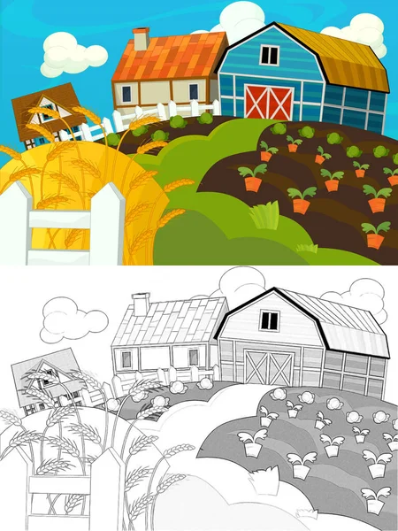 Cartoon Farm Skica Scéna Pro Různé Použití Ilustrace Pro Děti — Stock fotografie